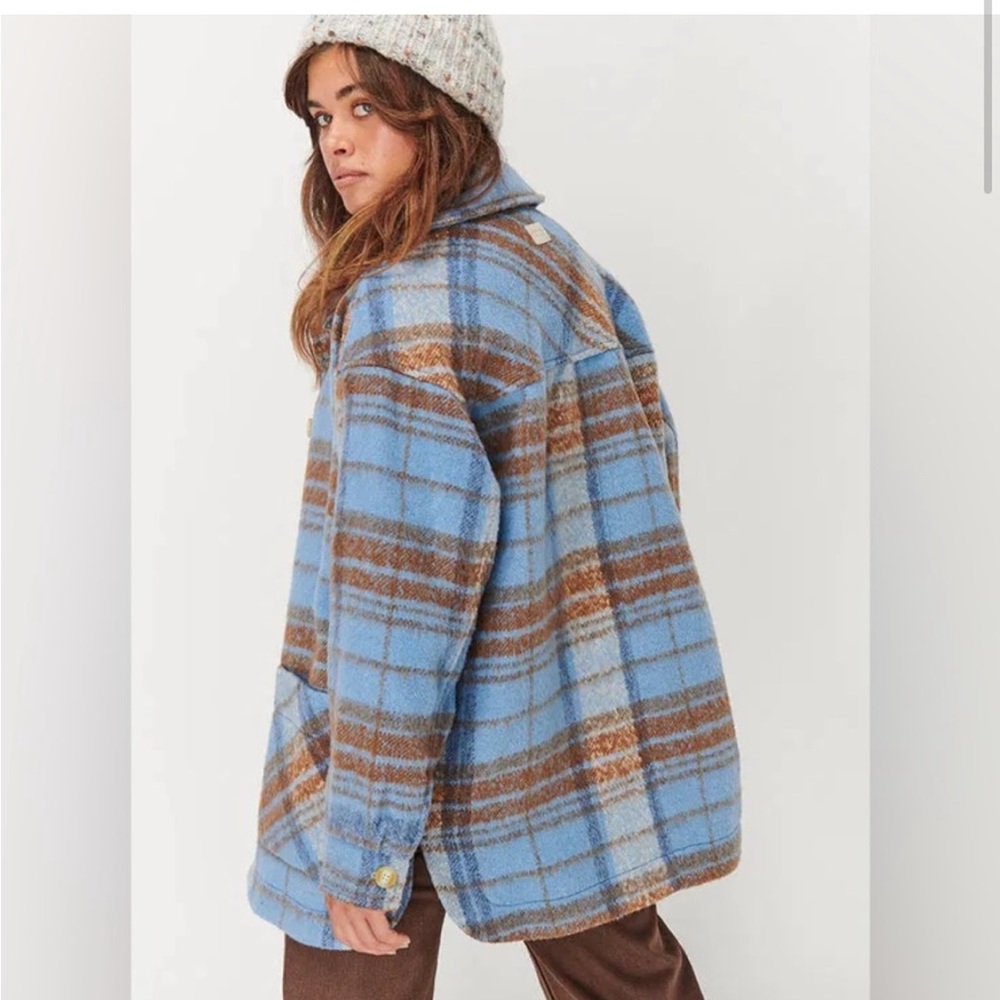 Blue and Brown Plaid Teddy Jacket like free people
